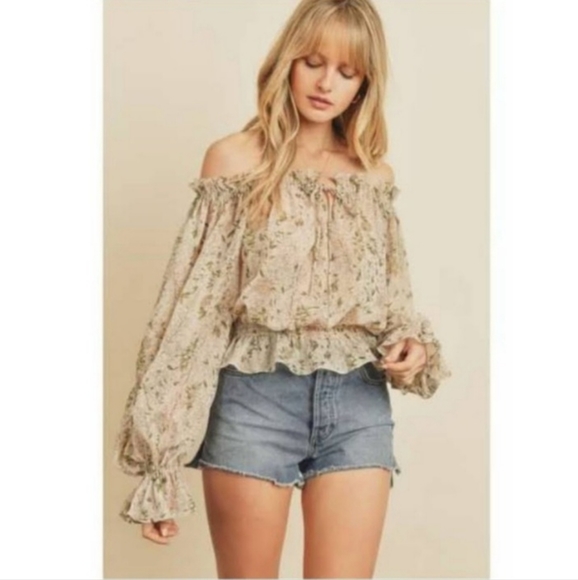 Dress Forum Tops - nwt | dress forum • boho romantic sheer floral off the shoulder ruffled top